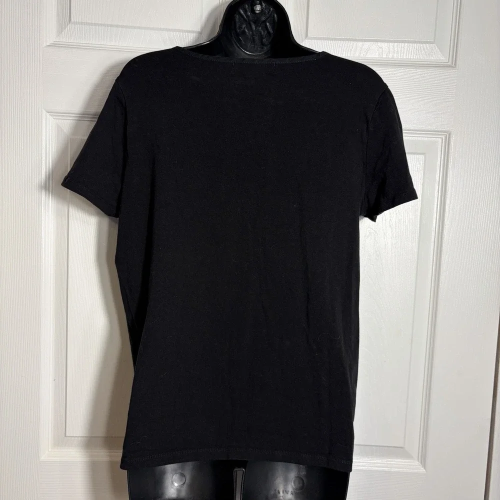 Michael Kors Shirt Women L Black Utility Short Sleeve Gold Zipper Flap Pockets